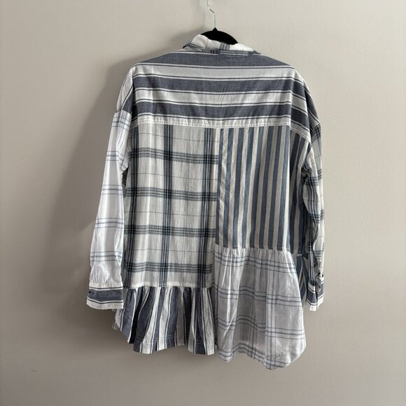 Pilcro Anthropologie XXS/XS Patchwork Oversized Button Down Flounce Shirt NWT - Picture 15 of 16